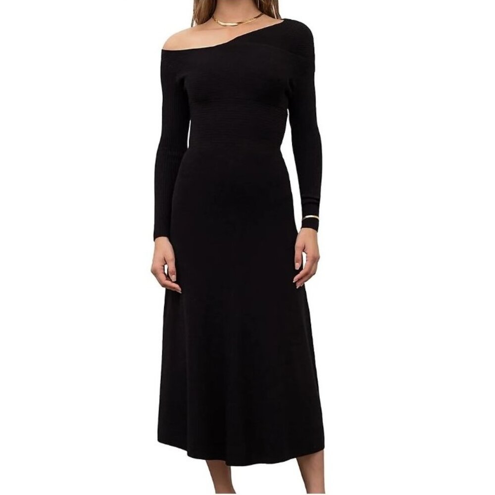 Moon River One-Shoulder Sweater Midi Dress Black Size S